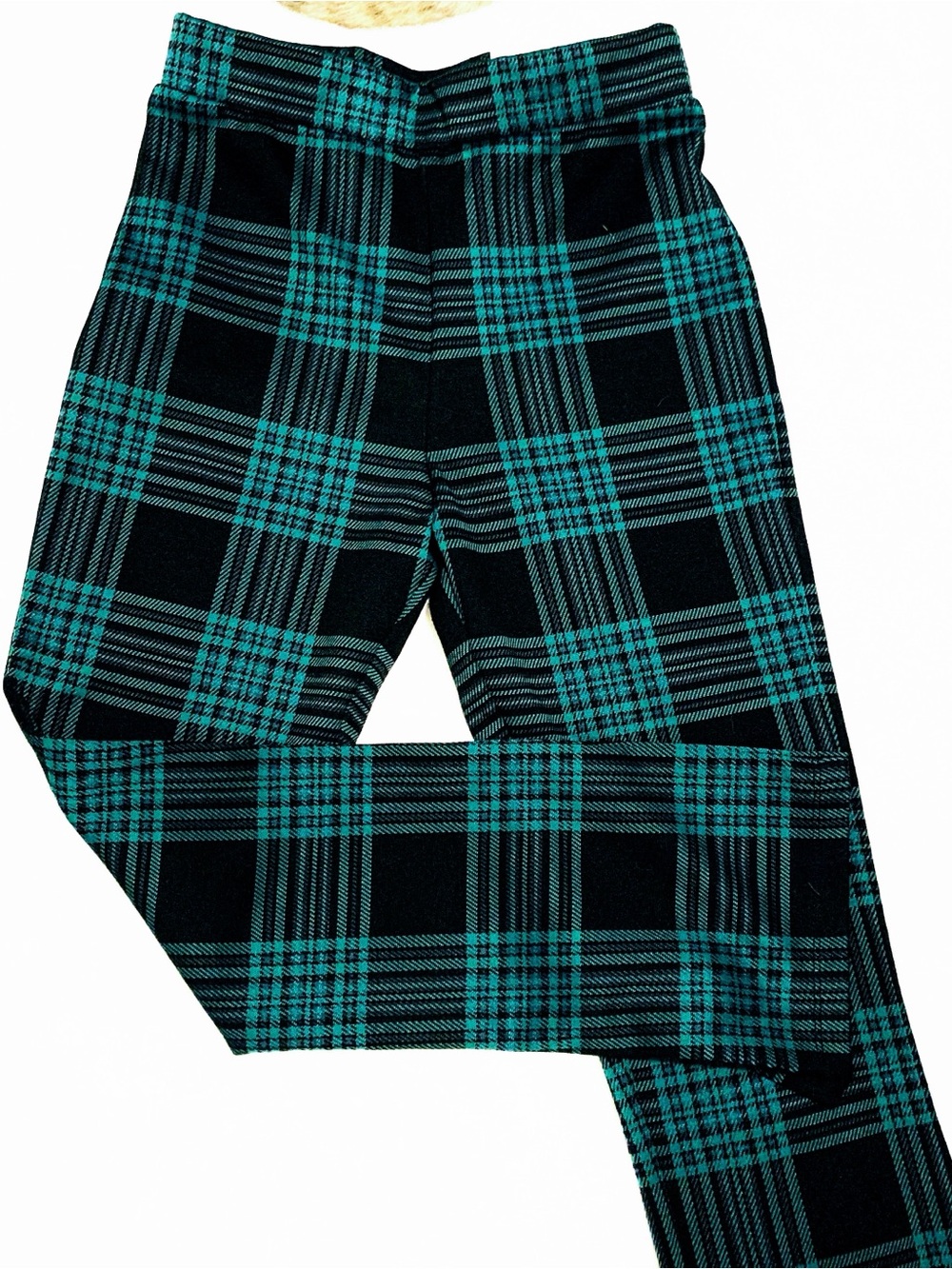 Girls Black and Teal Plaid Casual Pants
